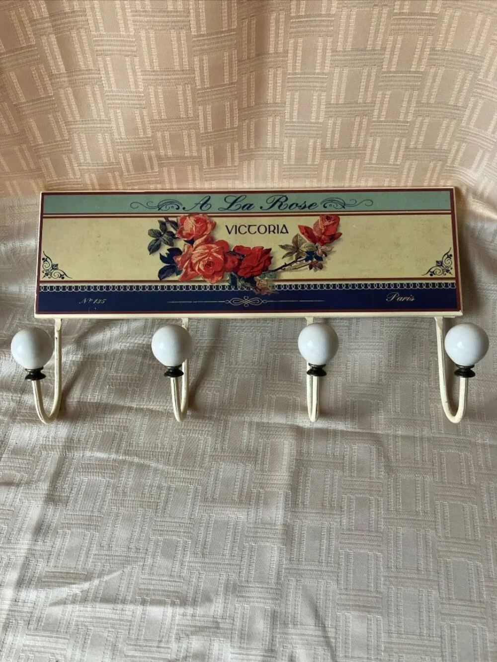 Shabby Chic Floral Rose 4-Hook Wall Rack / French Provincial